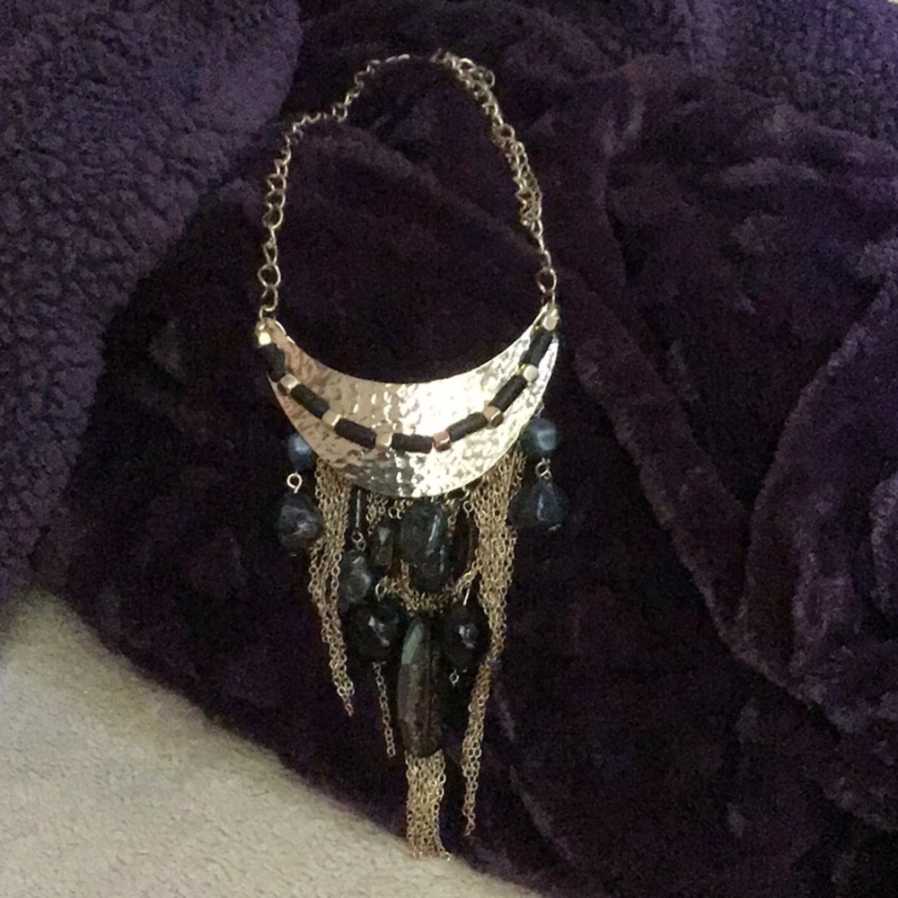 Statement necklace, gold tone beaded